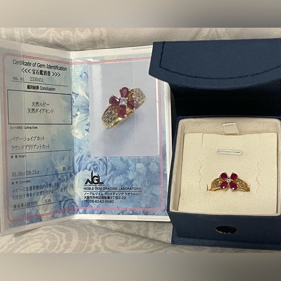 ❤️SOLD❤️Preloved K18YG Diamond Ruby Ring - D0.23ct/R1.50ct Size 5.75US/51EU/11JP - Picture 4 of 11